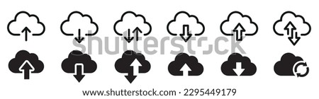 Cloud download and upload icon. Upload download cloud arrow. Line style. Download cloud computing outline and filled vector sign. Download symbol.