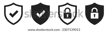 Security shield and shield check set. Protect shield icons.