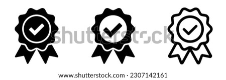 Approved or certified medal icon. Approval check symbol. Winning award, prize, medal or badge. Verified medal icon. Icon in flat style and line. Certified badge symbol, quality sign.