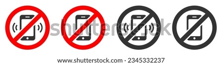 Turn off the phone vector icon set. No call, no smartphone, no mobile phone red crossed out circle sign.