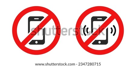 Turn off the phone vector icon set. No call, no smartphone, no mobile phone red crossed out circle sign.