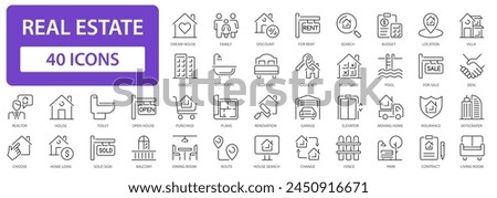 Real estate line icons collection. Buying and selling real estate sign dig set. Simple vector icon.