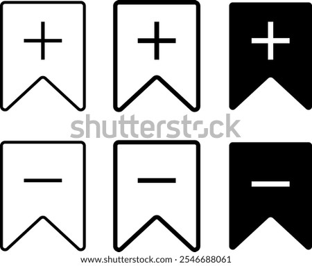 Set of Add and remove bookmark icon .Save sign collection.Save and unsaved concept.