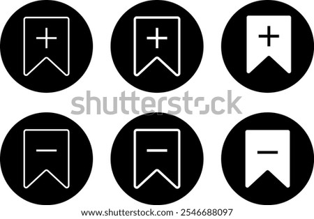 Bookmark icon set.Save and unsaved concept. Add and remove bookmark icon symbol.
