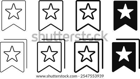 Bookmark star icon set. add online webpage to bookmark. save favorite in browser symbol set. 
