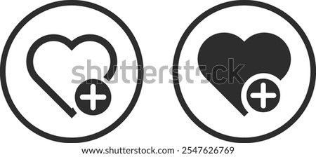 Favorite product wish list concept. Heart shape with plus sign. Add to favorite concept. Love with plus symbol.
