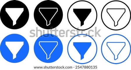 Filter icon, funnel icon, filtering icon set.smartphone application. Funnel sign. Ascending and descending sort icon sign
