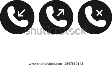 Incoming, outgoing, and missed icon set. Call phone icon. Set of signs for support. phone call receive icon sign
