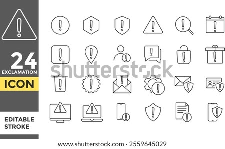 Exclamation mark Editable line stroke icon set. Caution symbols set with exclamation mark. Danger warning.  Pixel perfect. exclamation point. caution mark sign
