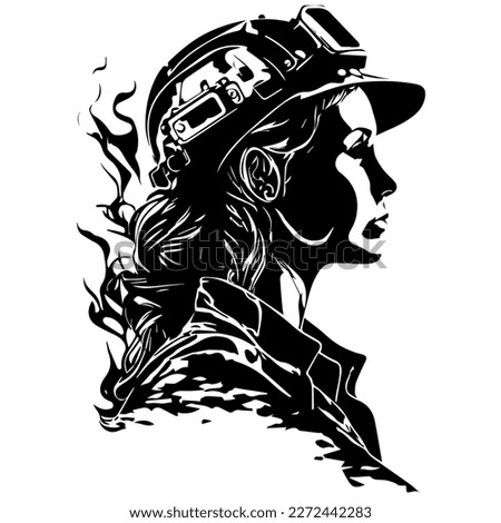 illustration of woman firefighter line art