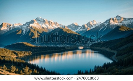 Similar – Image, Stock Photo beautiful mountain range with snow in early summer