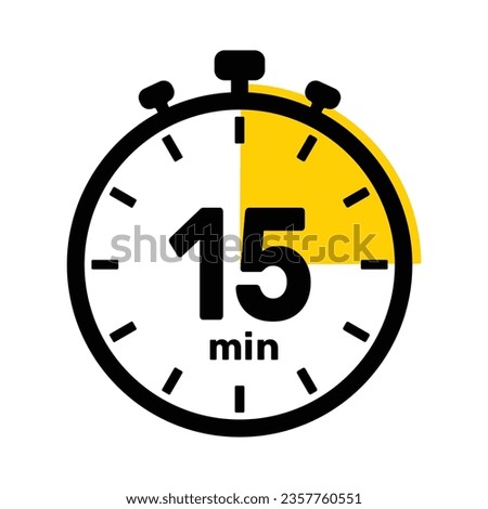 15 Minutes Analog Clock Icon white background .