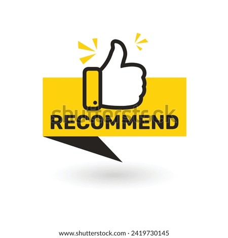 Recommended icon with thumb up. Vector illustration for your web site design.