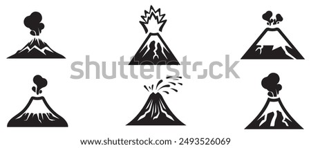 Volcano mountain icon nature light and black vector design.