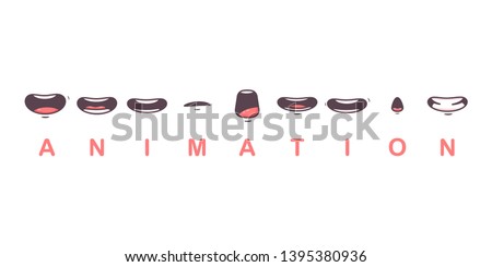 Mouth animation vector cartoon flat lips talk expression character isolated on a white background.