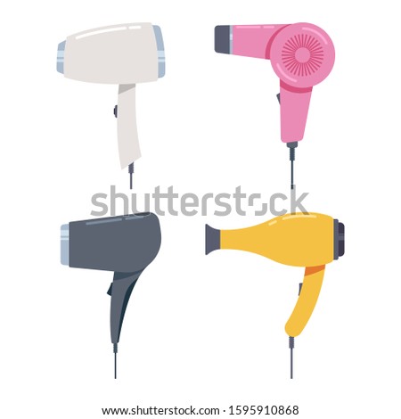 Hair dryer vector cartoon illustration set isolated on a white background.