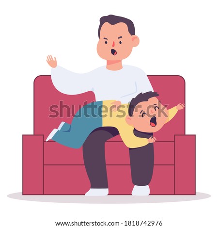 Father spanking child vector cartoon illustration isolated on a white background.