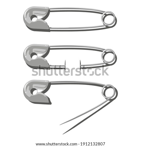 Safety pin vector cartoon set isolated on a white background.