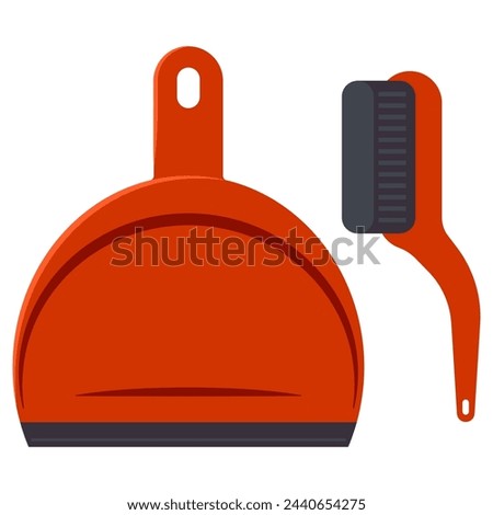 Cleaning brush and dustpan vector cartoon illustration isolated on a white background.