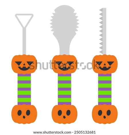 Pumpkin carving knives vector cartoon illustration isolated on a white background.