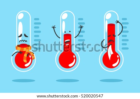 Cute cartoon thermometer with different emotions. Vector illustration set.