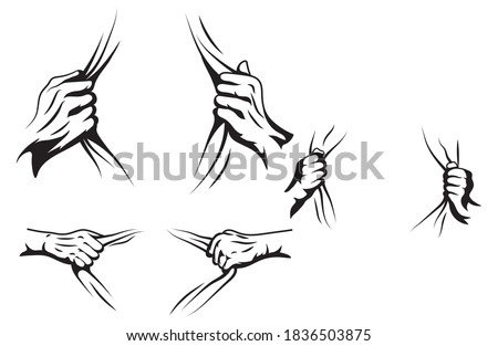 Set of man opening a t-shirt. Collection of superhero hands tearing a shirt with a place for an inscription. Superdad. Vector illustration isolated on white background.