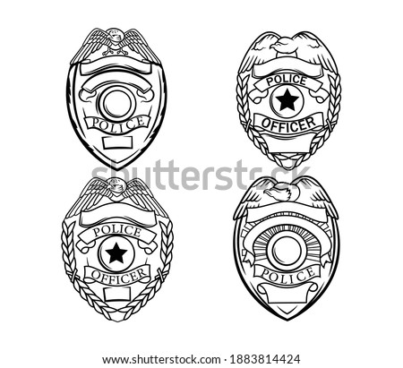 Set of police badge. Collection of law enforcement agent icon. Sheriff badge. Vector illustration isolated on white background.