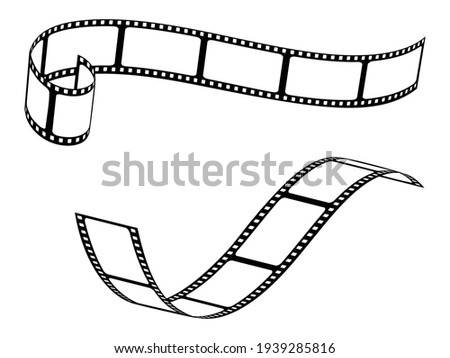 Set of various film strips. A collection of silhouettes of photographic film for the development of frames. Vector illustration of blank cinema film strip isolated on white background.