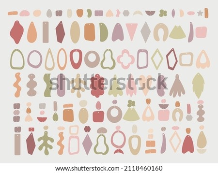 Set of abstract earrings. Collection of earrings in boho style. Minimalist decorations. Geometric jewelry. Vector illustration of fashion accessories isolated on white background. Foto d'archivio © 