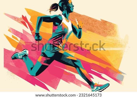 woman effort running marathon with art format 
