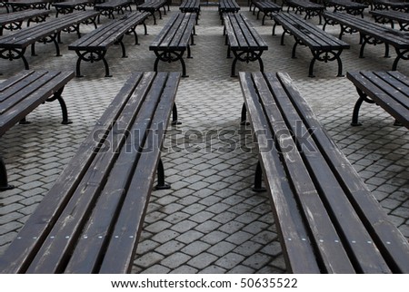 Empty benches in an Open-air theatre
