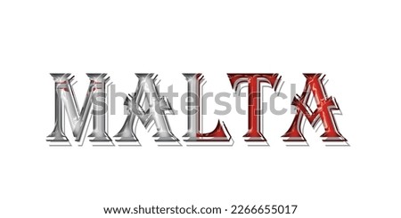 Malta flag text font, symbol background, flag ribbon typography lettering logo label banner, 3D colorful background, vector illustration