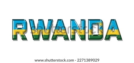 RWANDA flag text font, symbol background, flag ribbon typography lettering logo label banner, 3D colorful background, vector illustration