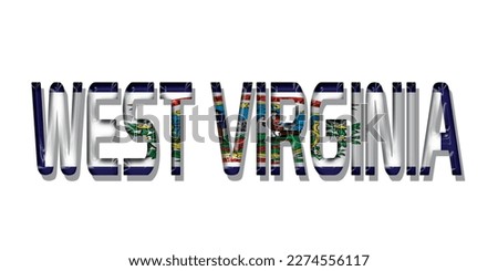 WEST VIRGINIA flag text font, symbol background, flag ribbon typography lettering logo label banner, 3D colorful background, vector illustration