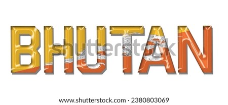 BHUTAN flag text font, 3D BHUTAN colorful background, BHUTAN flag vector illustration