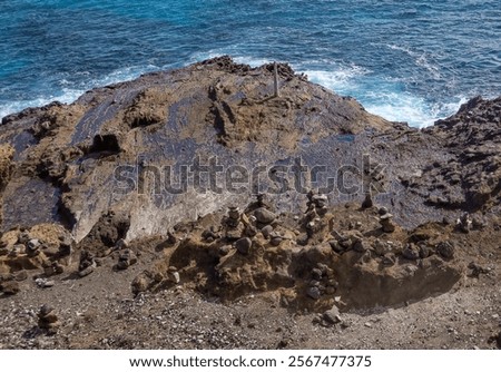 Image, Stock Photo Cairn rock formation along the trail to Annapurna Base Camp in Ghorepani Poon hill in Nepal