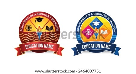 Two concept of round circle education logo design template with brown and blue color.