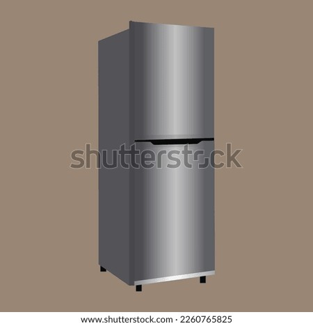 Modern fridges set. Realistic silver coolers, refrigerators of different size for hom.Flat fridge vector. Closed and open empty refrigerator. Blue fridge with healthy food, water, meet, vegetables.