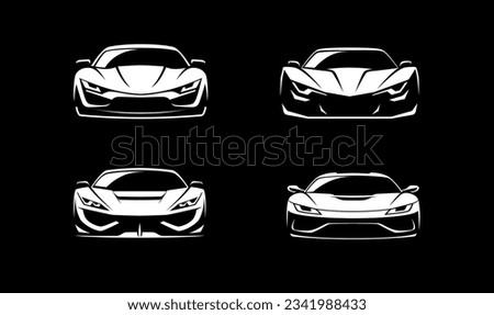 Sports car logo icon set on black background. Motor vehicle dealership emblems. Auto silhouette garage symbols. Vector illustration