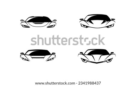 Sports car logo icon set on white background. Motor vehicle dealership emblems. Auto silhouette garage symbols. Vector illustration