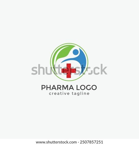 Pharma logo, pharmacy logo, pharmaceutical, medicine, health, medical, care leaf logo fully editable vector template