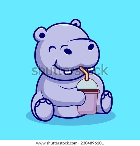 Cute hippo drinking cartoon vector icon illustration animal drink icon concept isolated premium
