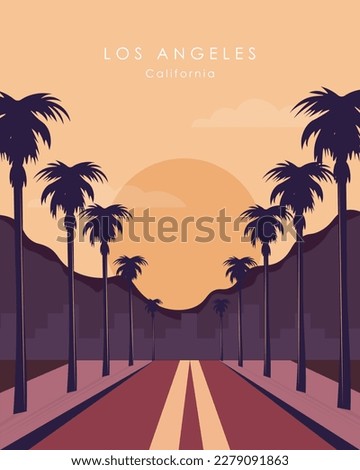 Travel poster. Los Angeles, California, USA. Design for postcard, banner, poster, website.