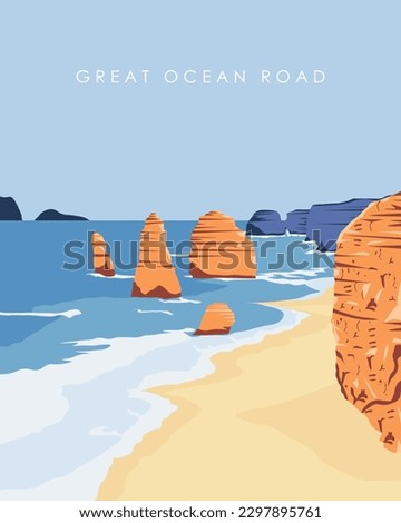 Vector illustration. Design for posters and banners. Great ocean road, Australia, end of the earth.