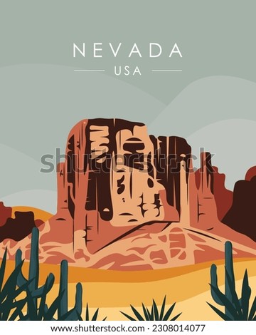 Vector illustration, Nevada, USA. Desert, Arizona, Las Vegas. Design for poster, banner, postcard. travel poster