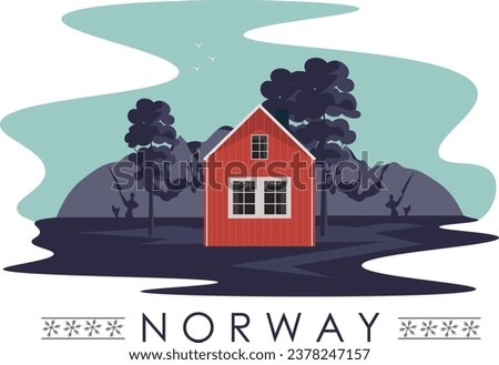 Vector illustration. Norway, Lofoten. Design element, isolated vector, sticker.