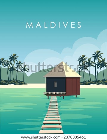 Vector illustration. Maldives. Tropical islands. Design for poster, banner, postcard.