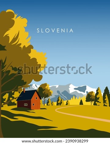 Vector illustration. Slovenia. Tourist poster, banner, postcard. Tourism, travel.