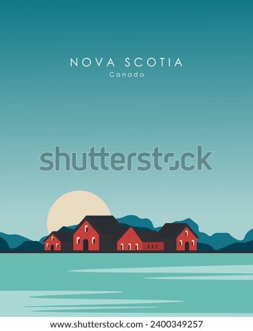 Vector illustration. Canada, Nova Scotia. Design for poster, vertical banner. Postcard design. Tourism, travel.