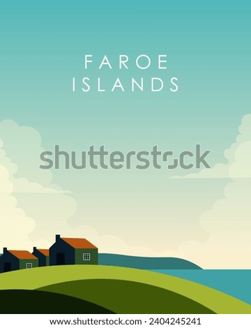 Vector illustration. Faroe islands. Poster design, travel card, vertical banner.